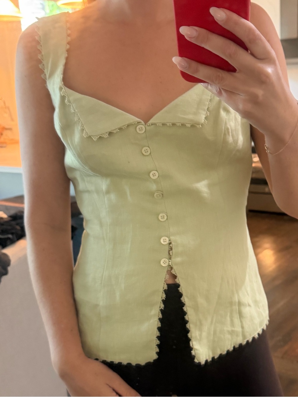 Reformation Sage Green Linen Button-Front Tank - Picture 4 of 4